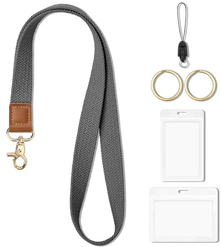 CHUQING Ausweishülle mit Band Schlüsselband zum Umhängen Schlüsselanhänger Kartenhülle mit Schlüsselband Ausweishalter Lanyard Umhängeband Grau