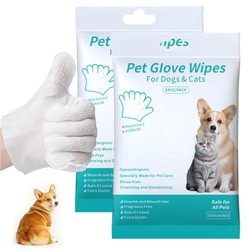 12 PCS Pet Glove Wipes, Dog Cleaning Gloves, Thickened No-Rinse Wipes