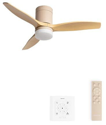 CREATE / WINDCALM S/Ventilatore da soffitto ABS con luce sabbia effetto pale legno chiaro con controllore e telecomando / 40W, Temporizzatore, Ø112 cm, 3 temperature di luce, funzione estate-inverno
