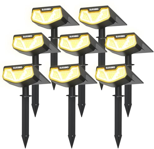 SUNNMO Luces Solares LED Exterior Jardin, 8 Piezas Focos LED Exterior Solares Jardin Potentes 32LED 3 Modos de Luz, Impermeable IP65 Lamparas Solares Lampara Foco Luz Solar Exterior Jardin Luz Cálida
