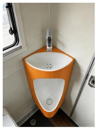 MESCXTY Orinatoio angolare a Parete in Ceramica per Camper, 2 in 1 per Uomo, con lavabo e Rubinetto, Design antiodore, Facile Installazione (Bianco + Arancione)