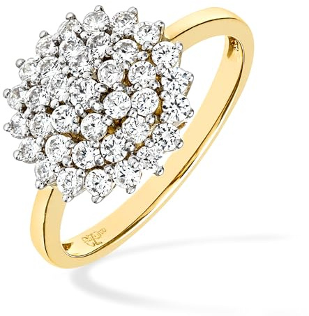 Citerna’s 9ct Yellow Gold & White Gold Cluster Engagement Rings – Symbolic Gold Ring with Certificate of Authenticity and Gift Box - Perfect Cluster Wedding Ring for Special Occasions, Size V