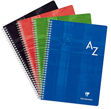 Clairefontaine 8149C en spiralindexbok – A4 21 x 29,7 cm – 180 små fyrkantiga sidor – 90 g vitt papper – laminerat kortskydd – slumpmässig färg