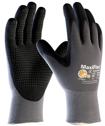 MaxiFlex Endurance 34-844 Seamless Knit Nylon Work Glove with Nitrile Coated Grip on Palm & Fingers (Pack of 3),Black and Gray