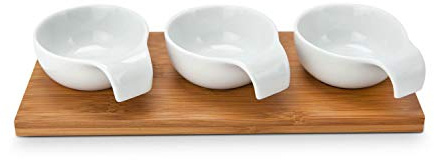 ROMINOX Geschenkartikel Servierschalen // TRE Bamboo – Servieren mit Stil, 4-teilig, Schlichtes Bambusbrett mit 3 Keramik-Servierschalen; Maße: ca. 27 x 12 x 5 cm