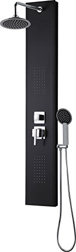 Edouard Rousseau - Colonne de Douche Hydromassante HOUKA - Douchette 1 Jet - 2 Panneaux Frontaux Jets Pluie - Flexible Inox 1,50 m - Noir