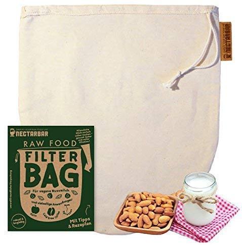 NECTARBAR Nussmilchbeutel Baumwolle 25 x 30 cm – Filterbeutel für Mandelmilch, Nussmilch & Säfte – waschbar – mit Kordelzug – plastikfrei – Made in Germany