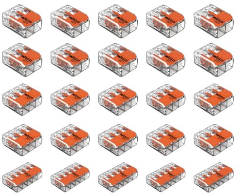 Wago 2 Port (10) 3 Port (10) 5 Port (5) 221 Splicing Connector, Lever-Nut Assortment Pocket Pack for All Wire 12-24 AWG, ‎Pack of 25, Transparent
