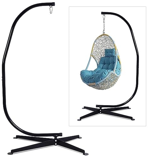 DREAMADE Freistehendes Hängestuhlgestell, Hängesesselgestell Hängesitzständer, Hängestuhl Gestell, stabil für drinnen und draußen, max. 150kg belastbar, Schwarz