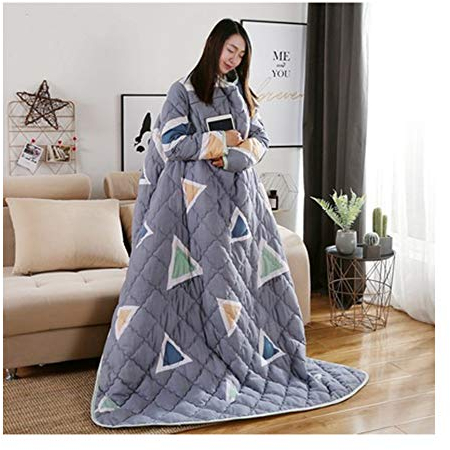 HOXMOMA Faule tragbare Decke mit Reißverschlüssen, verdickte tragbare Baumwolldecke mit Ärmeln, Warmer Schlafsack für Erwachsene, winddichter Umhang für Haus und Büro 59 * 79in,Grau