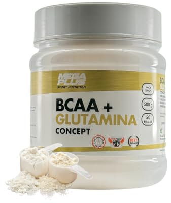 BCAA glutamina Concept, Mega Plus, 500 g, (142027) glutamina en polvo, entreno, batidos, Sin aspartamo, sin azúcar, sin gluten, sin lactosa, 4 sabores a elegir (Limón)