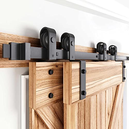 EaseLife 5FT Bypass Double Sliding Barn Door Hardware Kit, Single Track, Slide Smoothly Quietly, Easy Install (5FT Track Kit for Double 35 Wide Door)
