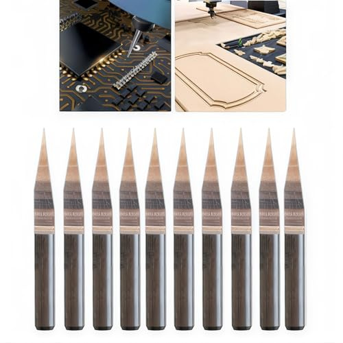 CESFONJER CNC Gravierstichel, 3,175 mm 15 ° Carbide Gravur Bit, 0,1 mm, Spitze Gravur Messer CNC-Router-Tools für Leiterplatte (10er Pack)