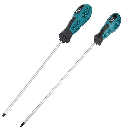 tatoko 12 inches long Slotted and Phillips Screwdriver, PH1 12 Long Cross-head Screwdriver Flat Blade Screwdriverset, Magnetic Screwdrivers with Rubber Handle 2 Packs