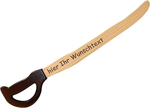 Geschenkissimo Piratenschwert für Kinder mit Namen - Gravur INKLUSIVE - hochwertiger Piratensäbel runde Kanten, Keine Splitter! Holz Säbel Kinder für Piraten, Fasching, Karneval, Spielzeug