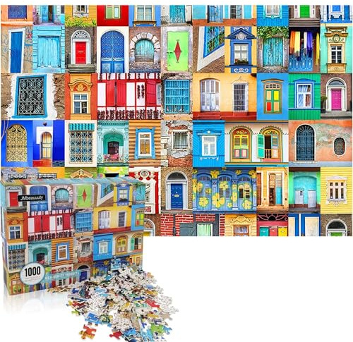 JMbeauuuty Puzzle de 1000 piezas para adultos, puzles clásicos multicolor, multicolor a partir de 14 años, puerta y ventana de colores del mundo