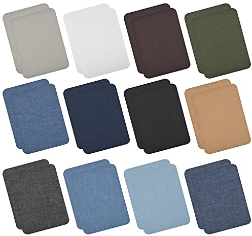 24 Stück Flicken zum Aufbügeln, Patches zum Aufbügeln Patch Sticker Kleidung Flicken Bügelflicken Aufbügelflicken 12 Farben für Jeans Reparatursatz Kleidung Verschiedene, Kinder und Erwachsene
