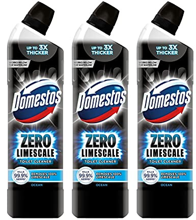 Domestos Zero Limescale Ocean Antibact Toilet Gel, 3 Packs of 750ml, Removes Dirt and Gives Zero LimeScale! Grab it Now to Keep Your Toilet Clean and Fresh!