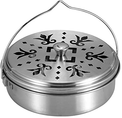 FYting Mückenspirale Halter,Mückenspirale Behälter Metall räucherspiralen | halter with Cover and Handle Round Metal Incense Box for Home Insect Repellent Rack for Home Outdoor Camping Traveling Hiking