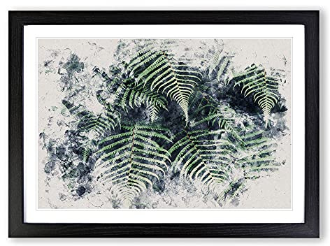 Fern Leaves Watercolour Framed Wall Art Print A2 Black | Ready to Hang, Premium Giclée Paper, Fade-Resistant Inks, Securely Packaged, UK Made