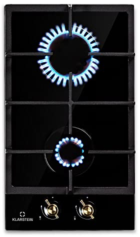 Placa a gas butano Victoria, empotrada, quemador Sabaf, gas natural/propano, desconexión automática, soporte para ollas de hierro fundido, vitrocerámica a gas de aspecto retro, 2 fuegos, color negro