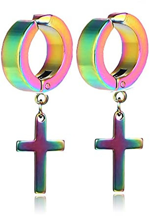 Ohrringe Damen, Creolen Bunt Rostfreier Stahl Kreuz Mode Ohrringe Damen 3.1x1.3cm Geschenke für Männer Frauen