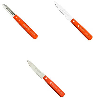 Ensemble de couteaux de cuisine Nogent: officèmes, couteau à légumes et éplucheur/couteau à peler avec manche en bois orange
