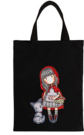 DCIDBEI DIY diamond painting tasche/Rotkäppchen und Wolf diamond painitng stoffbeutel bedruckt/shopper tasche schwarz/Kristall Diamant-Malerei einkaufstasche mit langem henkel/faltbare filztasche