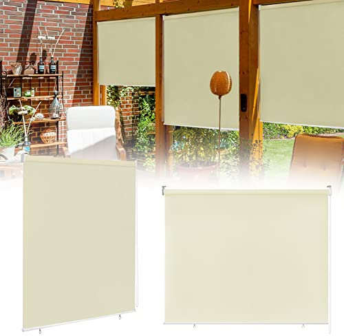 XMTECH Senkrechtmarkise Außen Sonnenschutzrollo Außenrollo Balkonrollo Aussenrollos Wetterfest UV-Schutz Sichtschutz Sonnenschutz Rollo für Fenster Balkon Terrasse Garten, 180x140cm, Beige