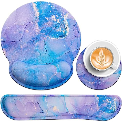 3-in-1 Mauspad Set mit Gelkissen+Handballenauflage Tastatur+Cup Pad | Acezeek Ergonomisches Mauspad mit Memory Foam,Mouse Pad Schmerzlindernd,Rutschfest Gaming Mauspad für Zuhause,Büro,Spiele