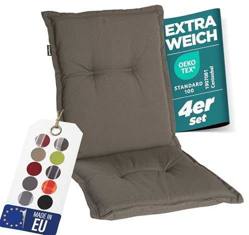 gardisun Gartenstuhlauflagen Niedriglehner, 4er Set, Taupe | Extra Dicke Sitzauflagen, Made in EU, Stuhlauflagen für Niederlehner Gartenstuhl, Auflagen mit extra hoher Lichtechtheit