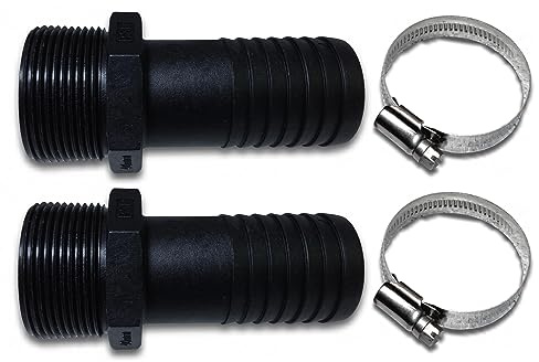 2 Stück Schlauchtülle mit 1 1/2 Zoll Außengewinde x 1 1/2 Zoll Schlauchanschluss + 2 Schlauchschellen aus Edelstahl - Pumpenanschluss Schlauchtülle Garten Teich etc.