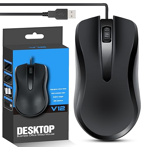 Wired USB Mouse for Laptop, PC & Computer | Optical Corded Mouse for Office Use | USB Wired M ouse for La ptop Desktop | Plug in Mouse for Lapto p, PC Mous e Wi red