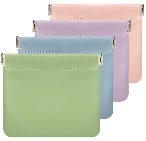 ISKYBOB Pouchic - Personalized Snap Closure Leather Organizer Pouch, 4.7in Waterproof Pocket Cosmetic Bag Portable Squeeze Small Makeup Bag for Purse Women Mini Travel Coin Storage Pouches (Macaron)