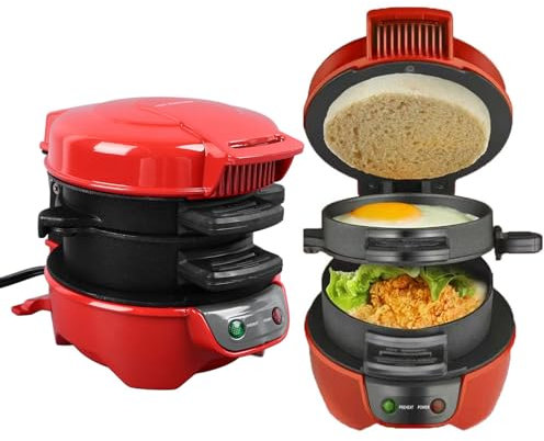 Jiawu Sandwichera para Desayuno, Máquina para Desayuno Antiadherente con Cocedor de Huevos, Sandwichera de Aluminio de 600 W para Muffins, Croissants, Mini (Enchufe europeo 220V)