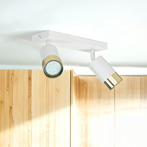 Licht-Erlebnisse Deckenleuchte Weiß, Deckenstrahler 2 flammig, Gold, L:25 cm, GU10 Deckenlampe Küche flexibel, drehbar, schwenkbar, Aluminium, Wohnzimmer, Flur, Lampe Decke