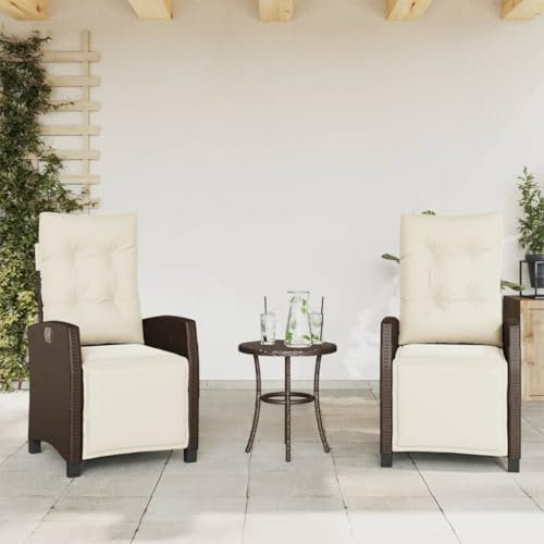Homgoday Gartensessel mit Fußteil 2 Stk. Verstellbar Braun Poly Rattan Stuhl Model365242