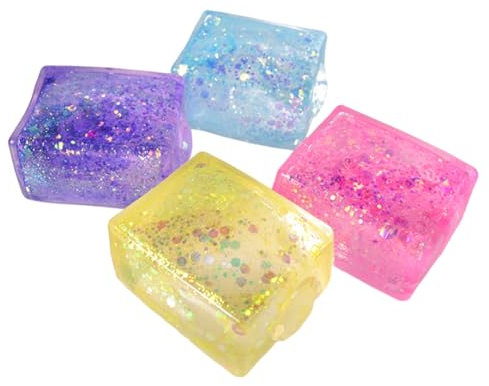 4 Stück Stressbälle, Zappelspielzeug, Stofftiere, Spielzeug zum Stressabbau, Spielzeug zum Stressabbau, Würfelspielzeug, ideal für Erwachsene, Kinder (lila, rosa, gelb, blau)