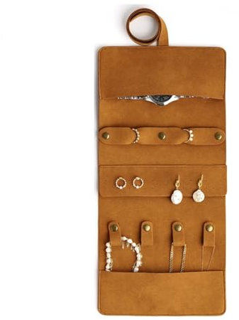 Reise Schmuck Organizer Rolle Faltbare Schmuckrolle, Schmuckrollen-Organizer, Roll-Up-Organizer-Etui for Halsketten, Ohrringe, Ringe, Ketten, Armbänder, Broschen usw., Gummiband und Anti-Wickel-Funkti