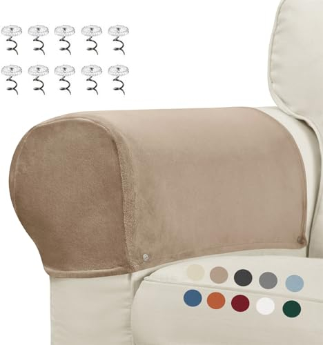 GYHH 2 Stück Samt Abdeckungen Elastische Armlehnenbezüge Armkappen Sofa Schonbezug Möbelschutz Armlehnenschoner Für Sessel Stühle Couch Sofa Bezüge (Camel)