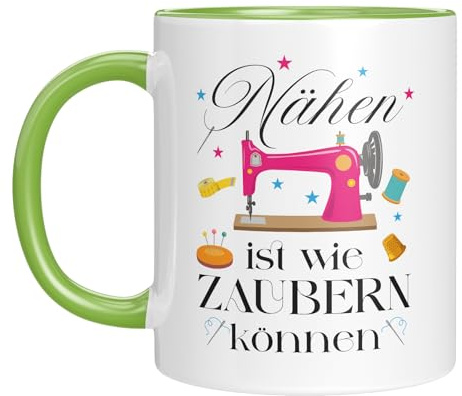 LIEBTASTISCH Kaffeetasse für Näherinnen mit Spruch | Nähen ist wie Zaubern können, mit Motiv Nähmaschine | Kaffeebecher 330 ml | Geschenkidee