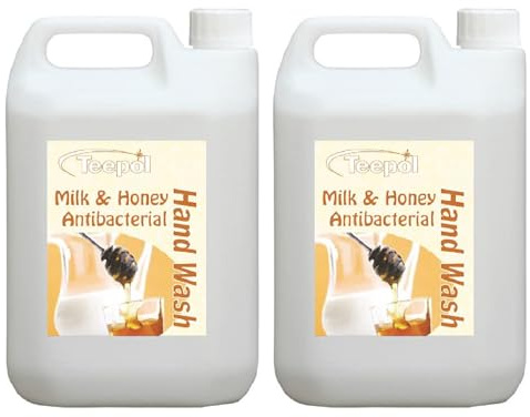 Teepol Milk & Honey Hand Wash - Luxury Liquid Hand Soap - Antibacterial Handwash - Effective Germ-Removal Hand Soap - Gentle on Skin, 2x5l