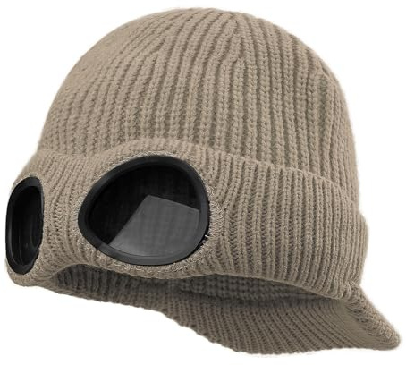 Clakllie Bonnet tricoté avec visière pour homme et femme - Thermique - Avec lunettes amovibles - Chaud - Pour le ski, la randonnée, la course à pied, CDGE-DNBC1-Kaki, taille unique