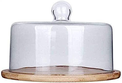CraftNestUK Supporto per torte 7/8/10 tortiera scanalata in legno per pasticceria e frutta, copertura antipolvere in vetro (26 x 26 x 12 cm)