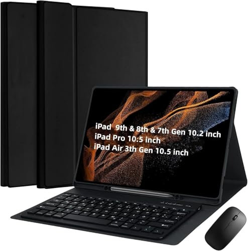 Cover Per iPad 9,8,7 Generazione 10.2 Pollici(9a/2021 8a/2020 7a/2019)/Ipad Air 3 10.5 Pollici /ipad pro 10.5 Pollici (2017)con Bluetooth Wireless italiana tastiera (QWERTY) e Mouse Keyboard Case Nero