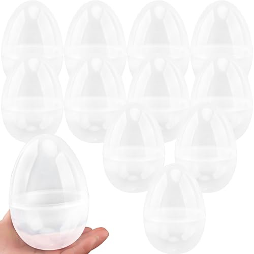 Octaday 12 Pcs 6 Inch Jumbo Plastic Easter Eggs Easter Theme Candy Boxes DIY Supplies Clear Fillable Easter Eggs Bulk for Easter Party Decor