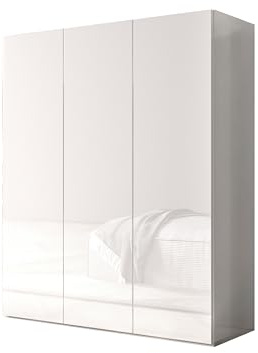AVANTI TRENDSTORE - Barge Schuhschrank aus laminiertem Holz, weiß, glänzend, mit 3 Flügeltüren und 8 Einlegeböden, Maße LAP ca. 95 x 116 x 35 cm