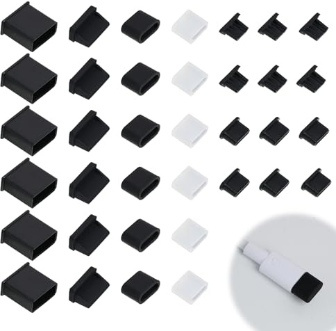 Yerozhui 36 stycken USB-skyddskåpa, USB C-pluggar, USB C-skydd, USB anti-dammskyddsset för USB-A, USB-C och mikro-USB-portar, mjuka silikondammskydd, effektivt skydd