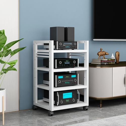 ASumPio 4-Stufiger Av-Medienschrankständer, Cd-/DVD-Player-Komponentenschrank, Wohnzimmer-Gaming-Tv-Ständer Und Stereo-Rack-Audioturm Mit Höhenverstellbarem Holzregal, 21,7 X 15,F