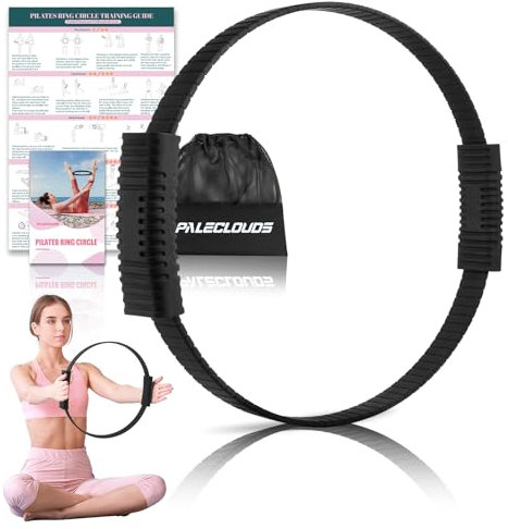Pilates Ring, 34.5cm Silicone Pilates Magic Circle mit Doppelten Rutschfesten Griffen, Training Poster & Tragbarer Tasche, Pilates Ring Übungen für Beine Arme & Oberschenkel Gewichtsverlust für Frauen